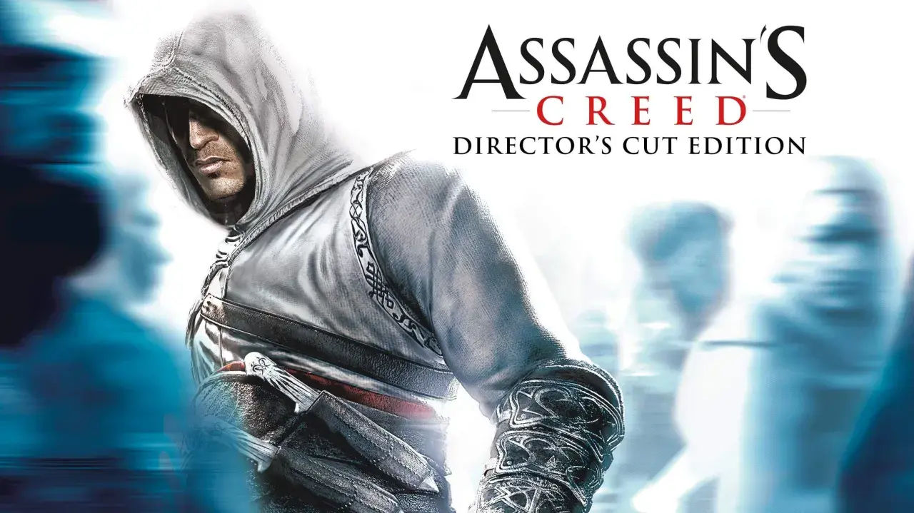 Assassin's Creed 1 spolszczenie. Altair w kapturze, z ukrytymi ostrzami, gotowy do akcji.