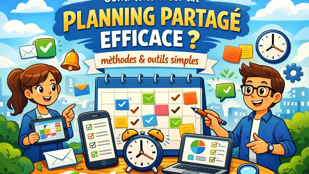 Deux enfants présentent un planning partagé efficace, avec des outils simples pour une meilleure organisation.