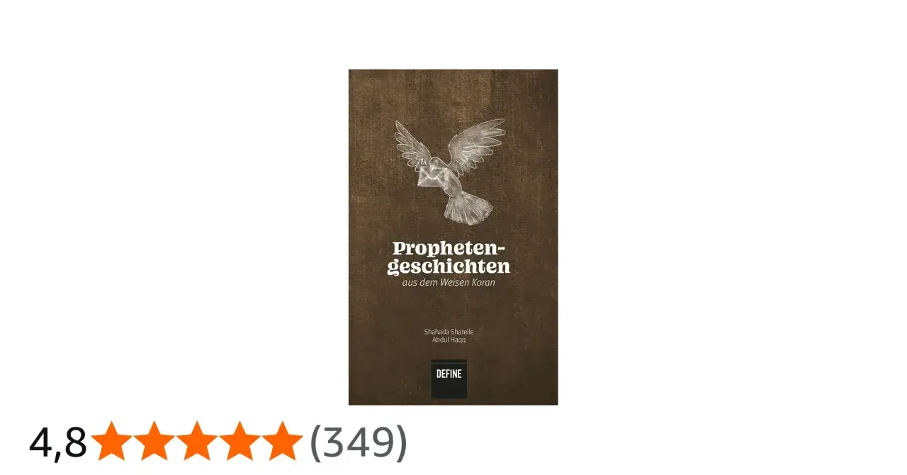 Ein Buchcover mit einem stilisierten Vogel, der eine Botschaft trägt, ähnlich einem ababil vogel. Titel: "Propheten-geschichten aus dem Weisen Koran".