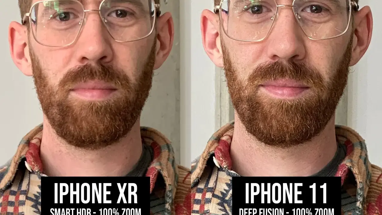 Comparación de retratos: iPhone XR con Smart HDR y iPhone 11 con deep fusion. Ambos a 100% de zoom.