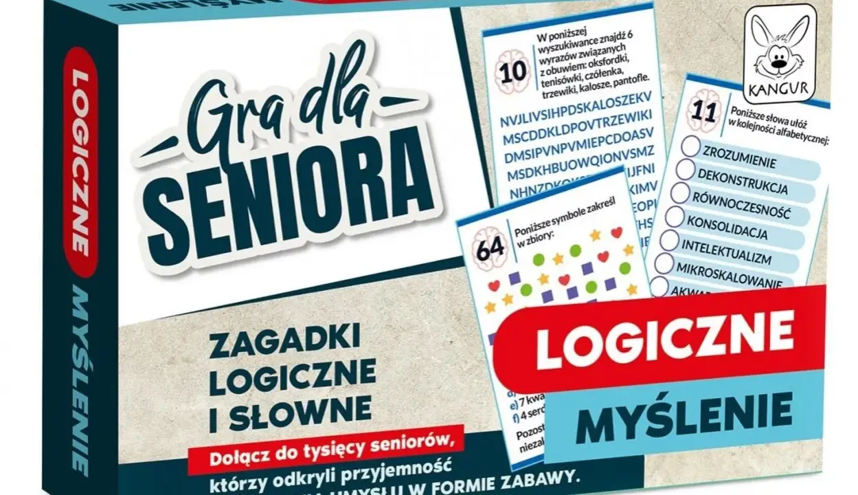 Gra dla Seniora: logiczne gry dla dorosłych, rozwijające myślenie i słownictwo. W zestawie zagadki, szyfry i zadania z symbolami.