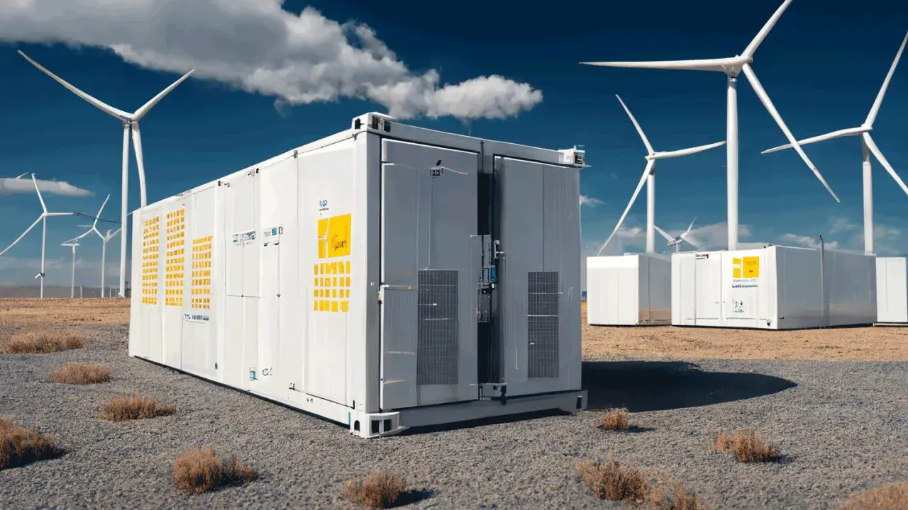 Energilager vid vindkraftspark i Sverige, en lösning för att undvika elbrist.