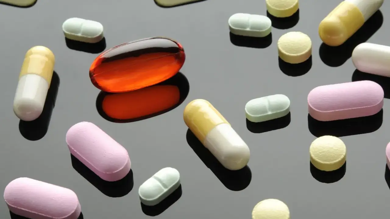 Varie pillole e capsule colorate, tra cui una grande capsula arancione trasparente. Un'immagine che fa riflettere sulla terapia biologica cos'è.