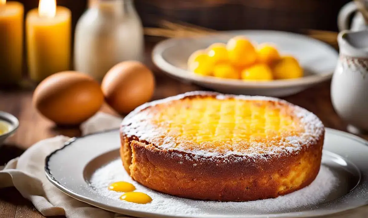 Un délicieux gâteau basque, saupoudré de sucre glace, prêt à être dégusté. La recette parfaite pour un goûter gourmand.