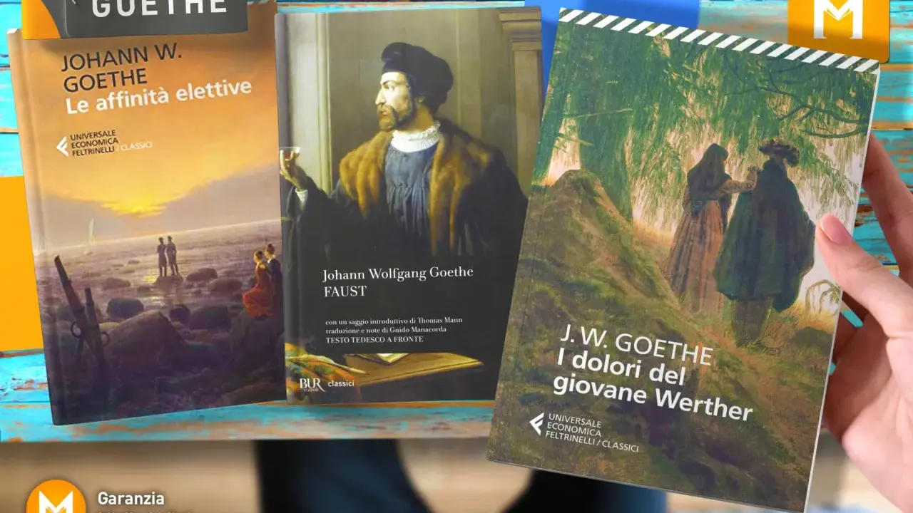 Libri di Johann Wolfgang von Goethe: "Le affinità elettive", "Faust" e "I dolori del giovane Werther".