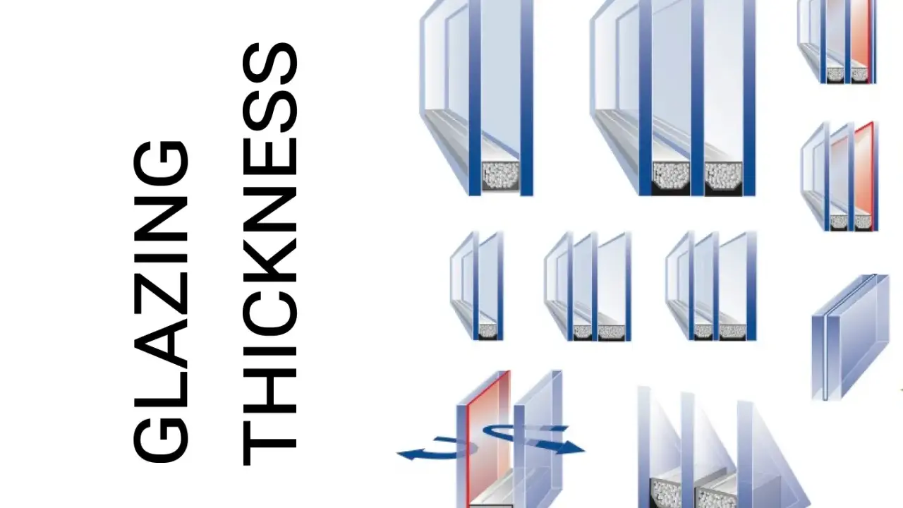 Ilustraciones de diferentes grosores de cristal, mostrando unidades de doble y triple panel con espacios de aire.