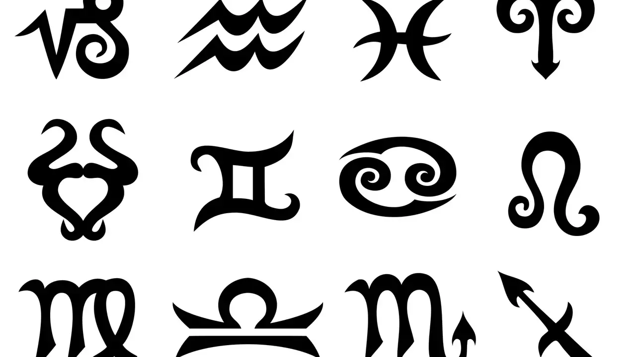 Zodiakalne symbole: rak, strzelec i inne znaki.