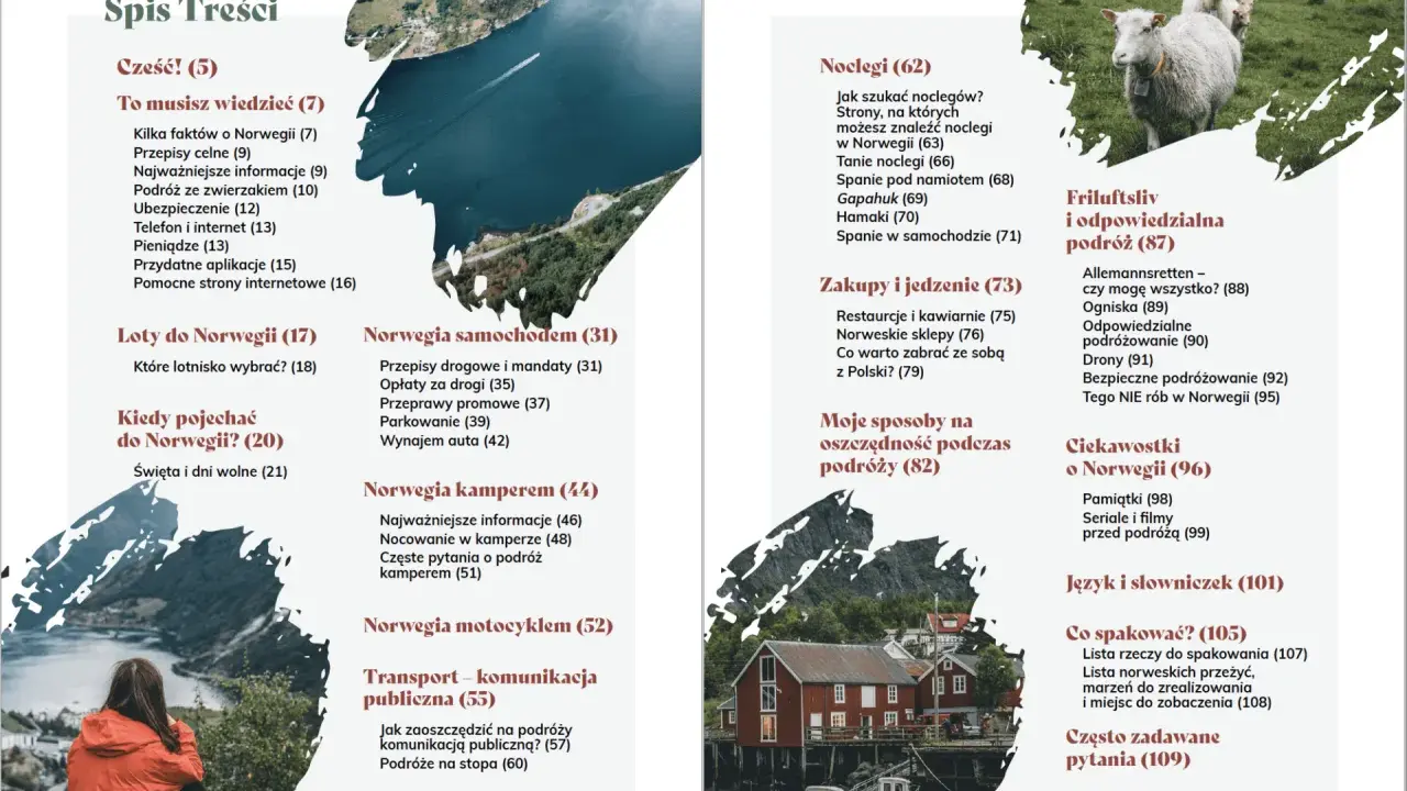 Spis treści: co warto zobaczyć w Norwegii, od lotów po noclegi i transport. Zdjęcia owiec i fiordów.
