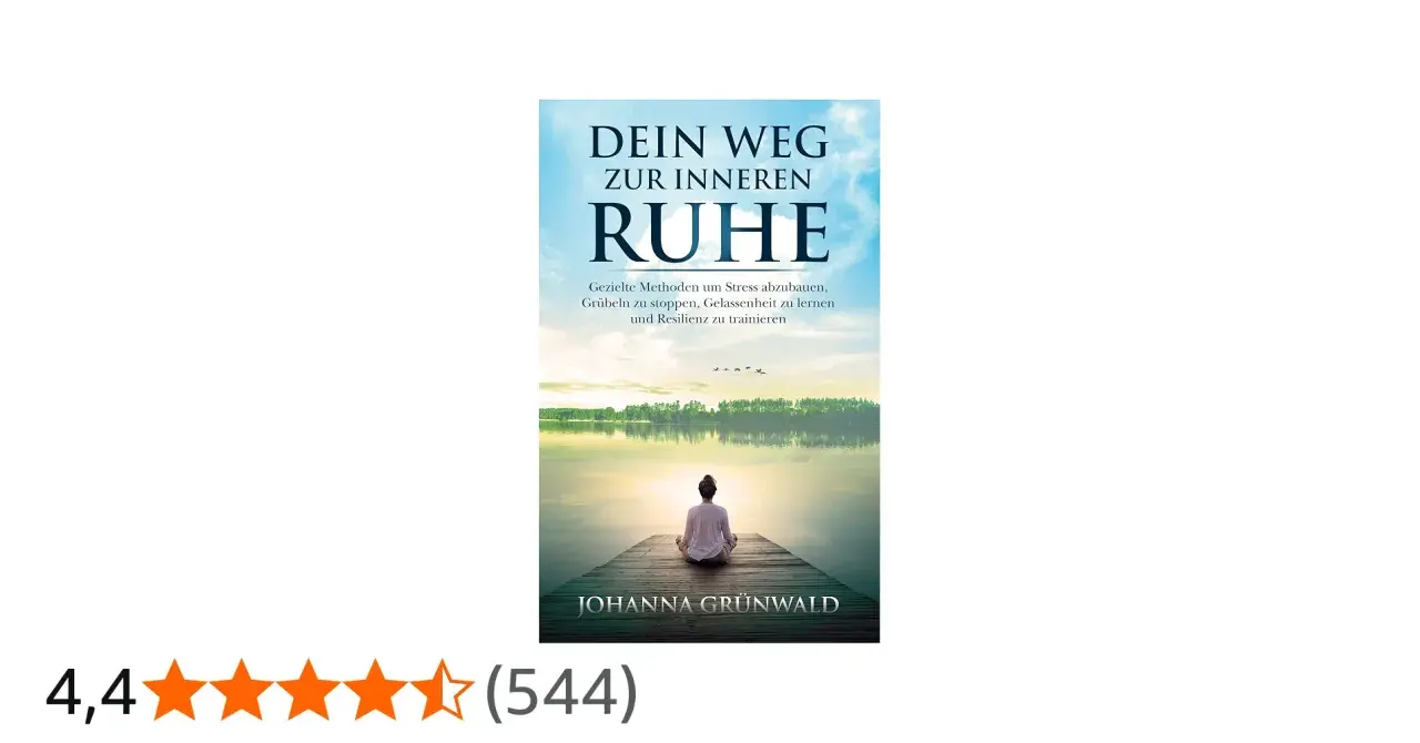 Buchcover "Dein Weg zur inneren Ruhe" zeigt eine Person, die am See sitzt und die Angst vor der Zukunft überwindet.