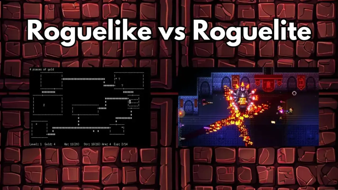 Porównanie gier: klasyczny roguelike z ASCII i nowoczesny roguelite z kolorową grafiką. Dowiedz się, roguelike co to!