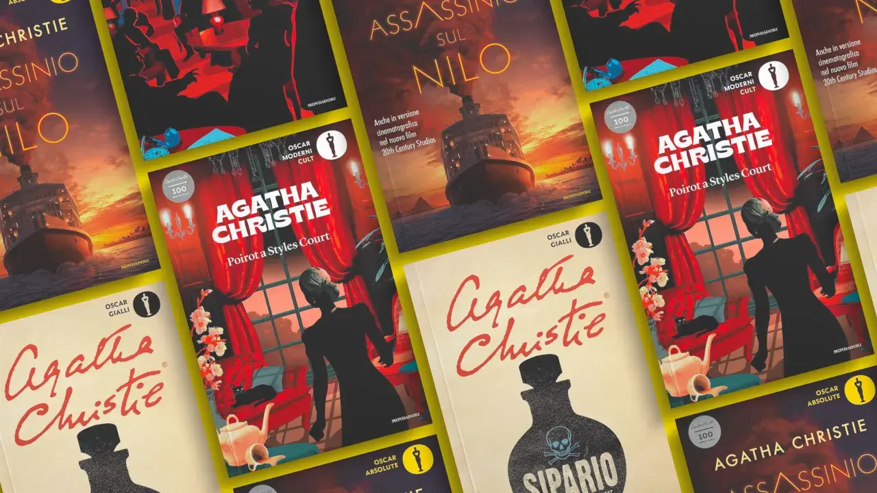 Copertine di alcuni dei 10 migliori libri di Agatha Christie, tra cui "Assassinio sul Nilo" e "Poirot a Styles Court".