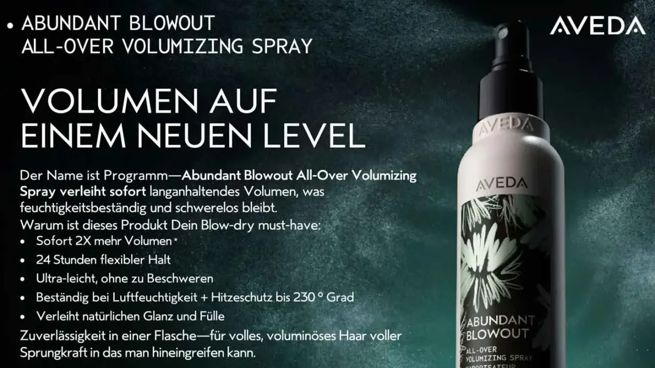 AVEDA Abundant Blowout All-Over Volumizing Spray für sofortiges, schwereloses Volumen und 24h Halt. Dein Blow-dry Must-have!