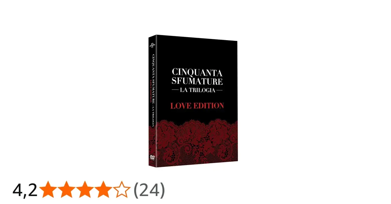 La trilogia "Cinquanta sfumature di grigio" in edizione speciale, con copertina nera e dettagli in pizzo rosso.