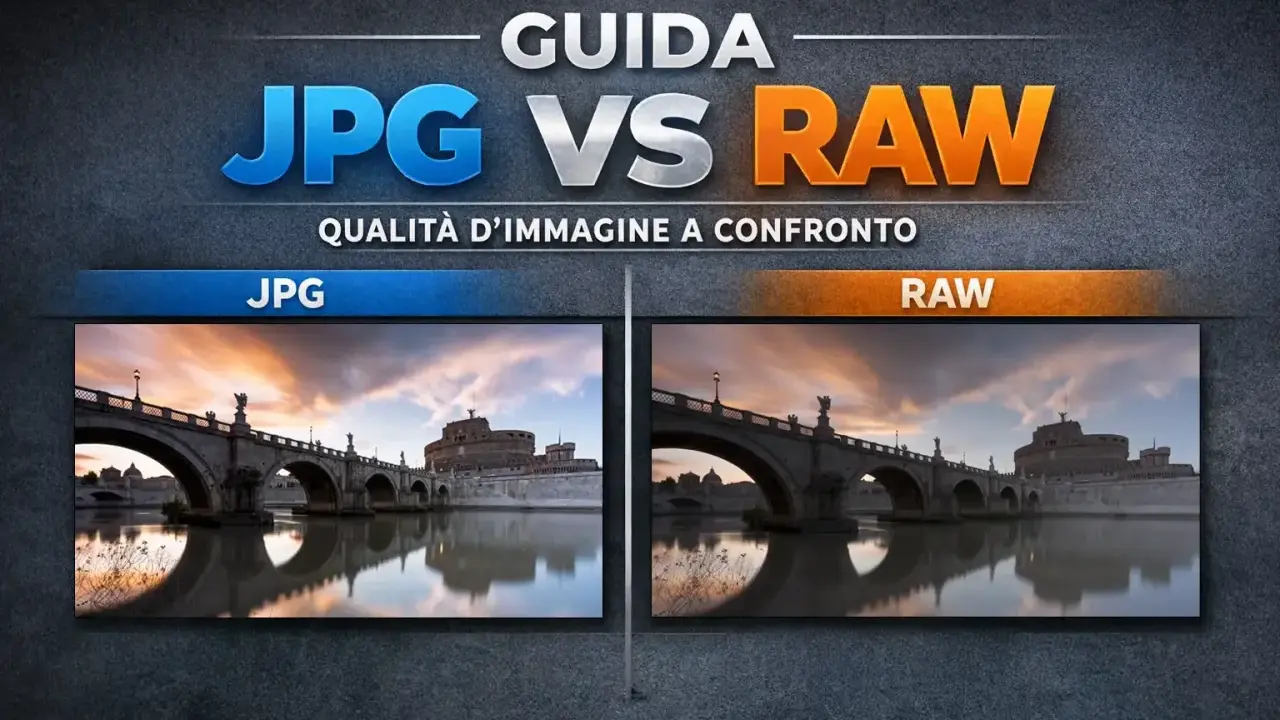 Confronto JPG vs RAW: il miglior formato foto per dettagli e colori vividi. Immagine di un ponte con castello al tramonto.