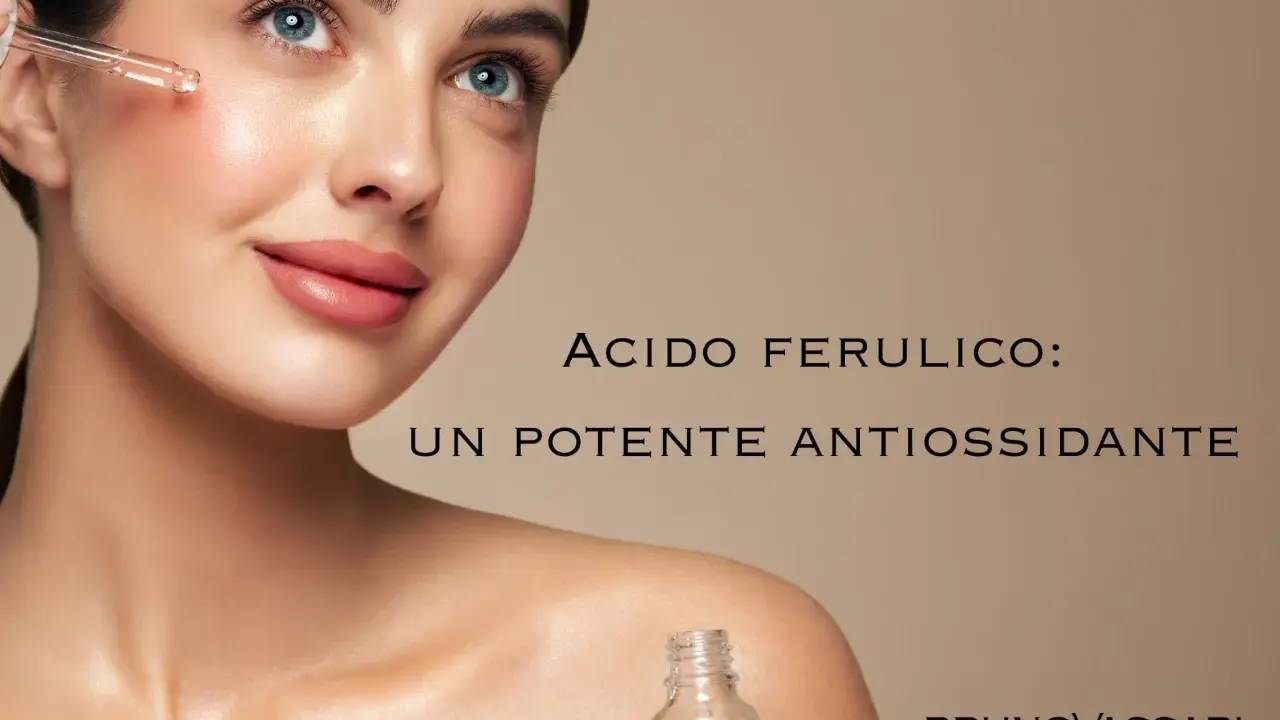 Donna con contagocce applica siero viso. Acido ferulico cos'è? Un potente antiossidante per la pelle.