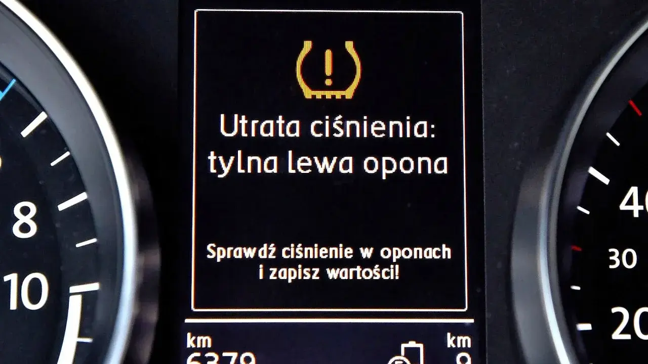 Kontrolka TPMS co to? Utrata ciśnienia w tylnej lewej oponie. Sprawdź ciśnienie w oponach i zapisz wartości!