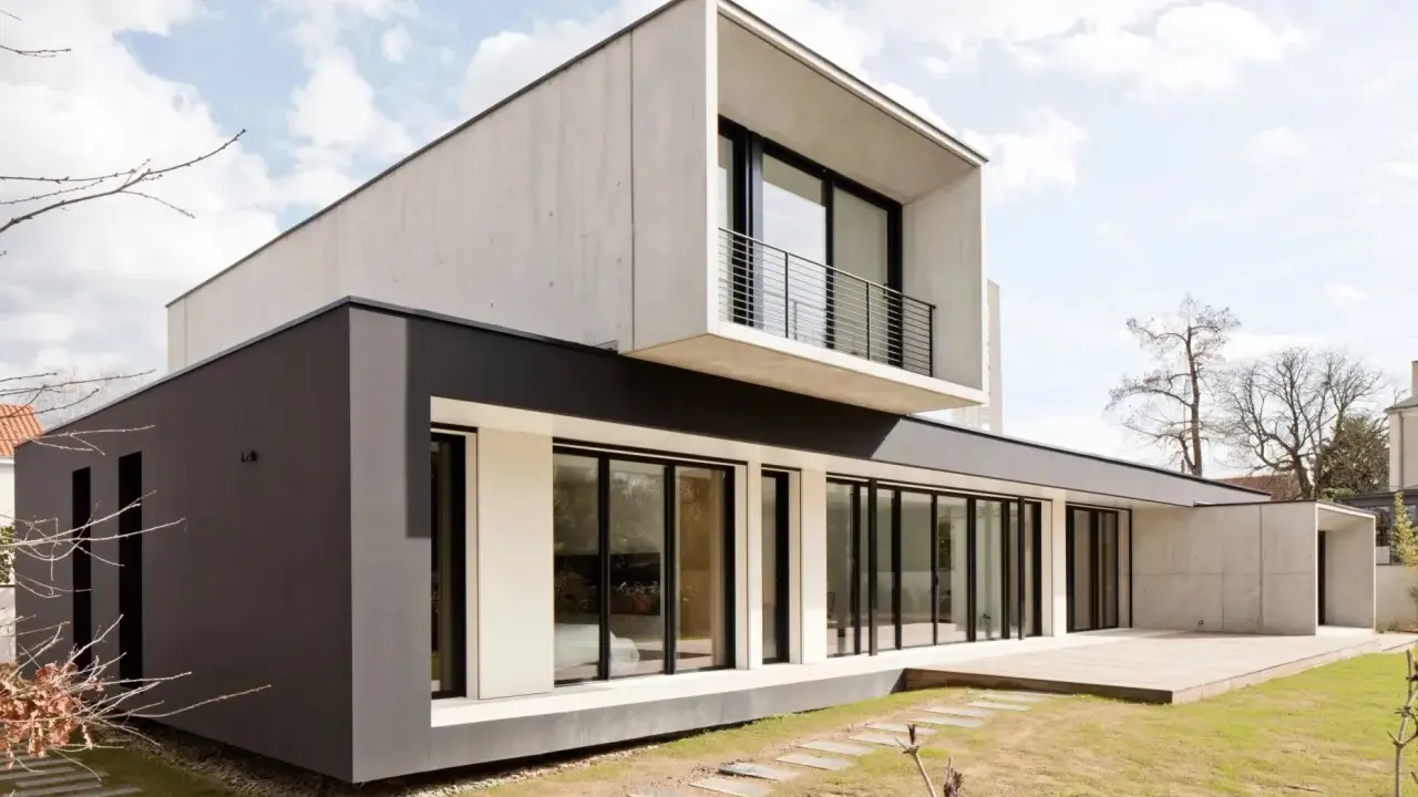 Maison moderne 100m2, béton et anthracite. Le prix maison neuve 100m2 sans terrain est un bon point de départ pour votre projet.