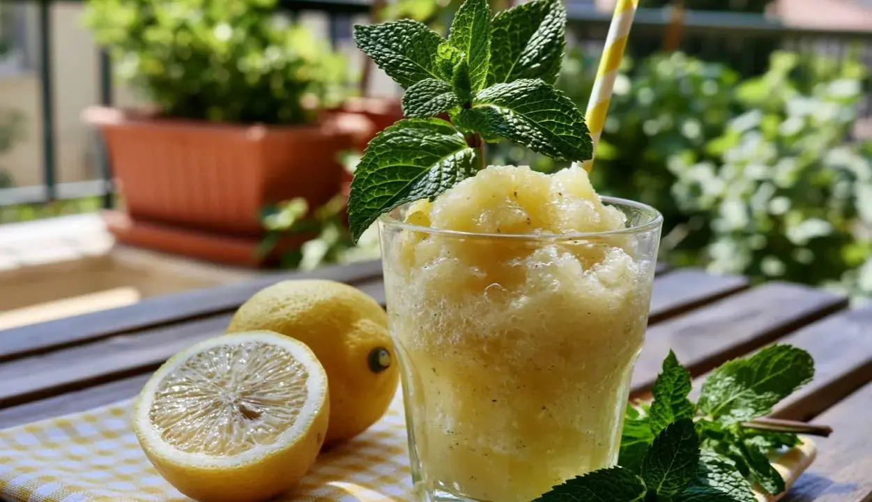 Un refrescante granizado de limón con menta, perfecto para aprender como hacer granizado casero.