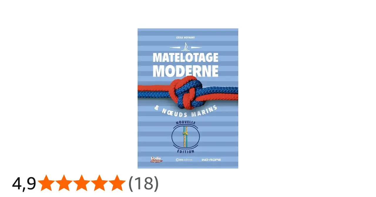 Couverture du livre "Matelotage Moderne & noeuds marins", montrant des cordages bleus et rouges noués.