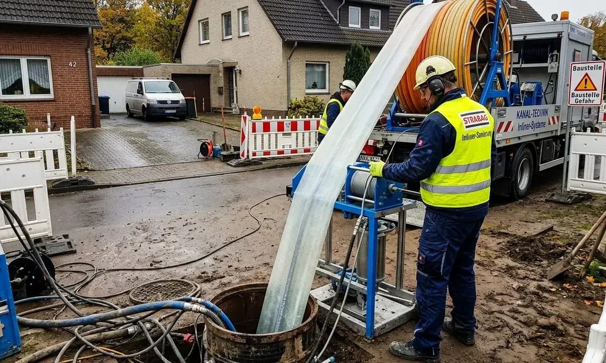 Arbeiter führen Sanierungsarbeiten an Abwasserleitungen durch, um die Einhaltung von Vorschriften zu gewährleisten.