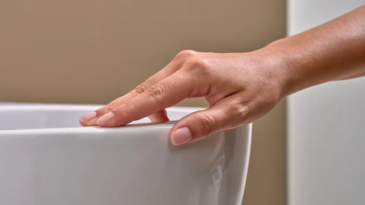 Eine Hand streicht über eine weiße Oberfläche. Mögliche Keratect Nachteile könnten hier eine Rolle spielen, wenn die Oberfläche empfindlich ist.
