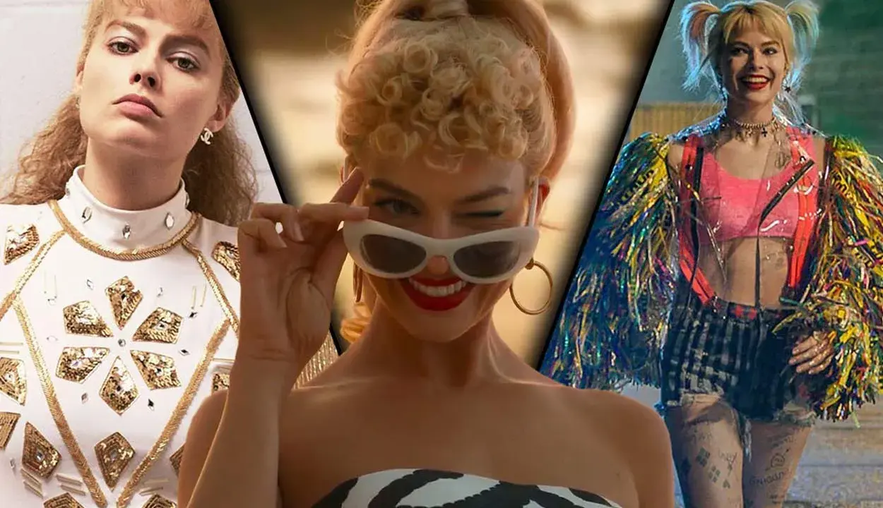 Margot Robbie i tre olika roller: som Barbie, som Harley Quinn och i en glittrig outfit. Filmer med Margot Robbie.
