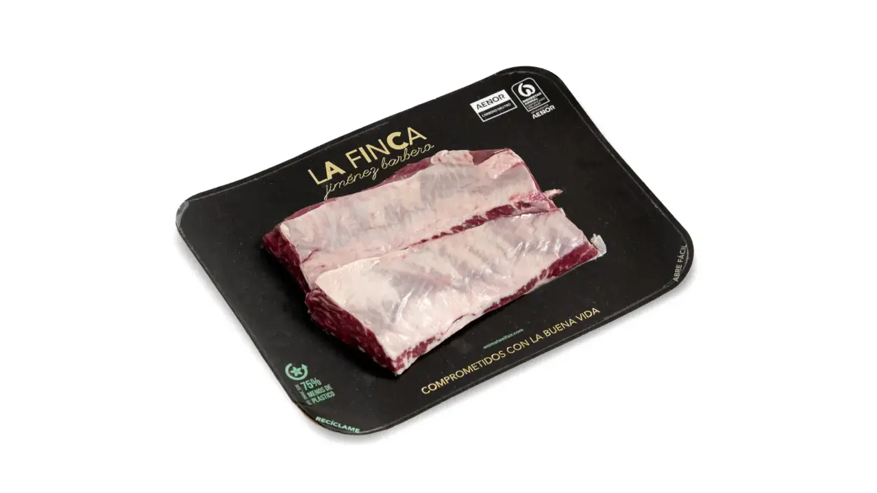 Carne de cerdo de La Finca Jiménez Barbero, envasada con menos plástico.