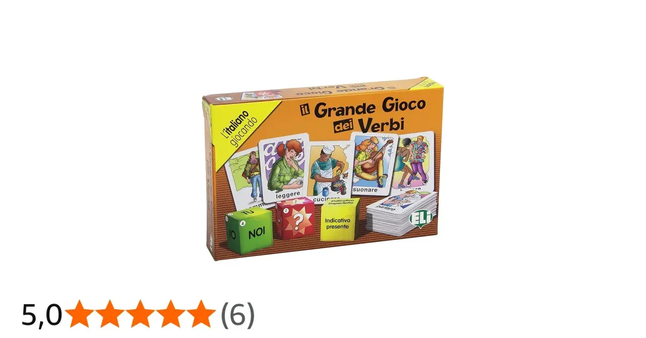 Il Grande Gioco dei Verbi: un divertente gioco di carte per imparare i verbi italiani giocando. Include dadi e carte illustrate.