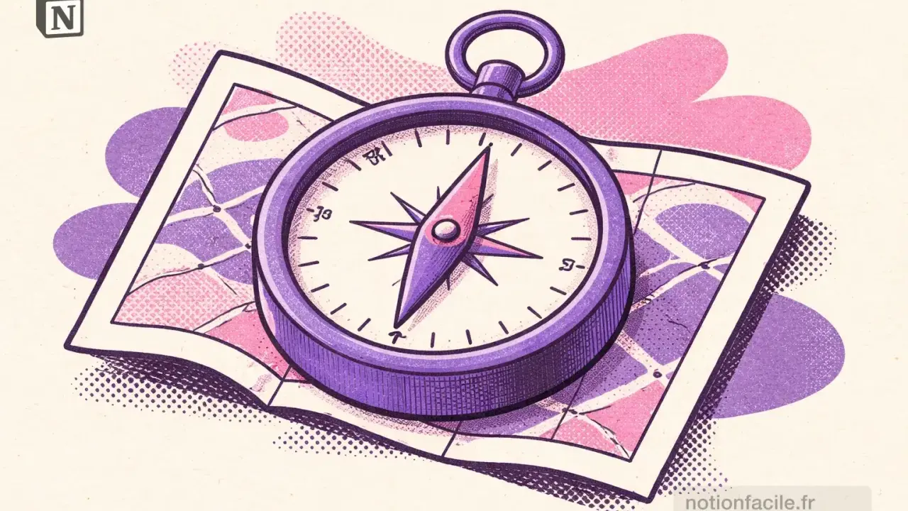 Une boussole sur une carte, symbolisant la navigation et l'organisation. Idéal pour un **application calendrier partagé** qui guide vos projets.