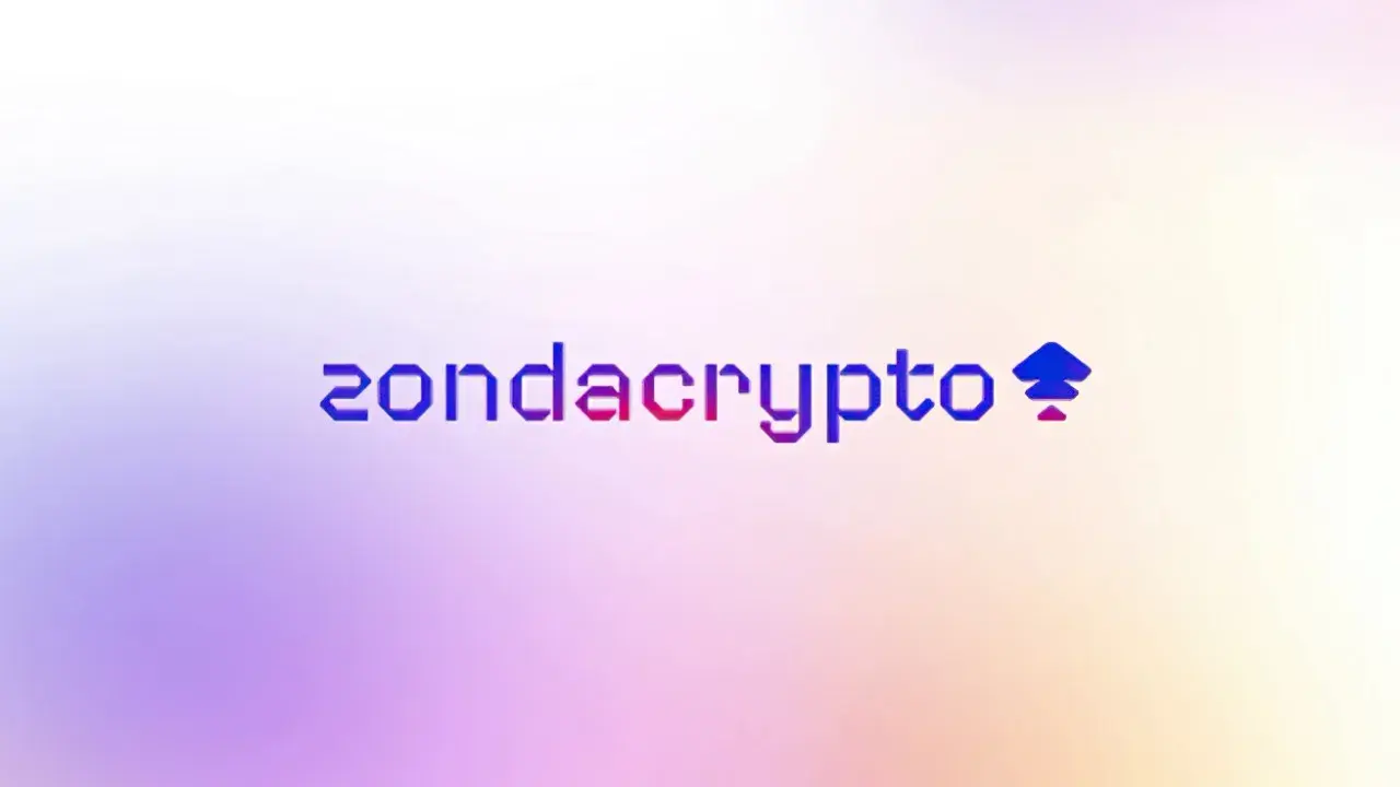 Zondacrypto opinie: logo z napisem "zondacrypto" i symbolem strzałki w górę na tle gradientu.