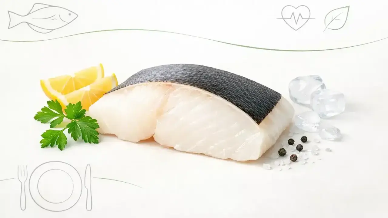 Filet halibuta z cytryną i pietruszką. Niska zawartość halibut kalorie sprawia, że to zdrowy wybór.