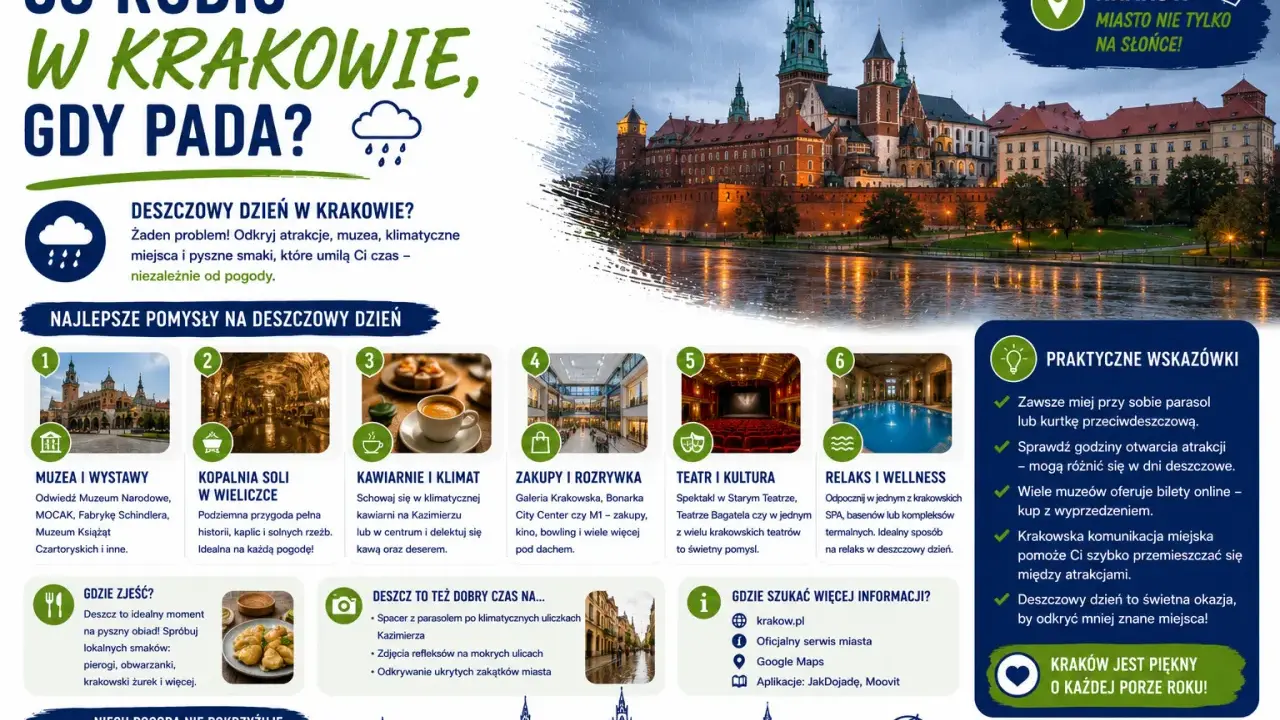 Co robić w Krakowie, gdy pada? Muzea, kawiarnie, zakupy, teatr, relaks – deszczowy dzień w Krakowie to świetna okazja do odkrywania miasta!