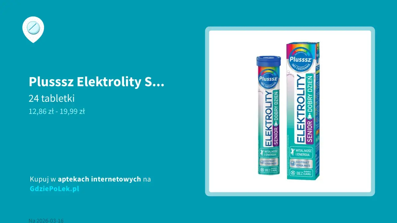 Plusssz Elektrolity Senior – jakie elektrolity dla seniora? Opakowanie i tubka z tabletkami musującymi.