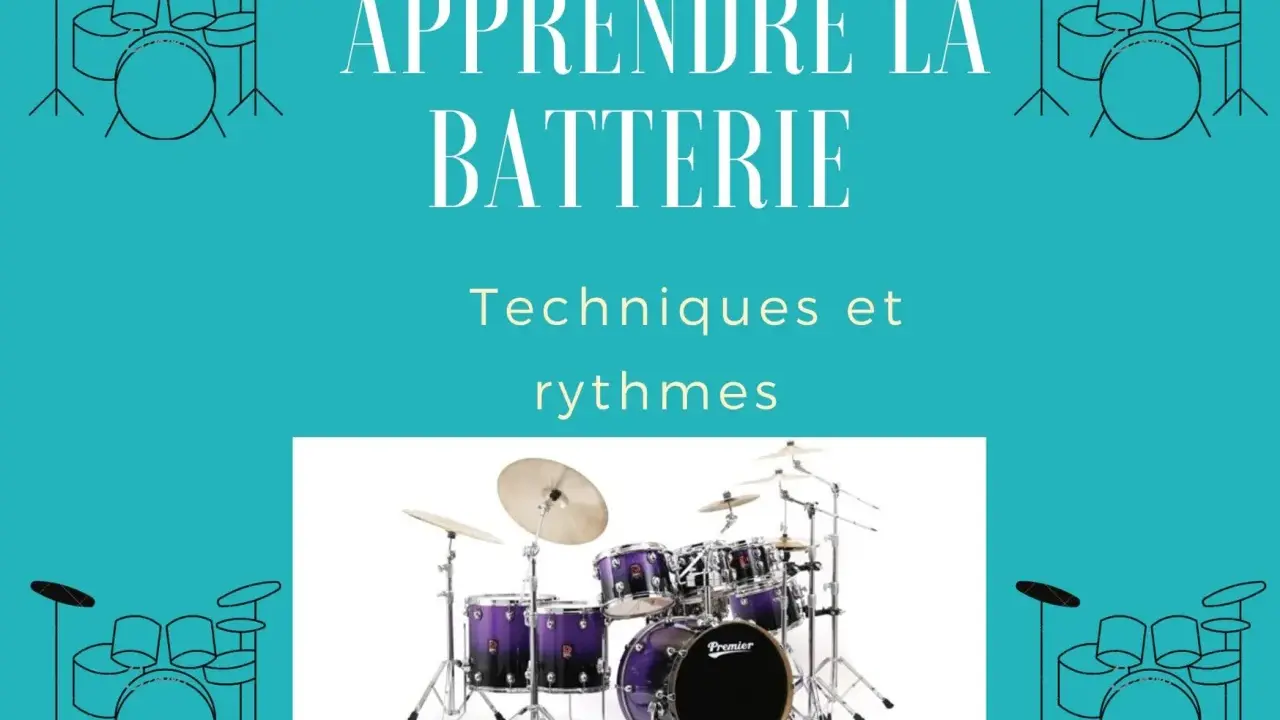 Apprendre à jouer du tambour avec cette batterie violette. Techniques et rythmes pour débutants.