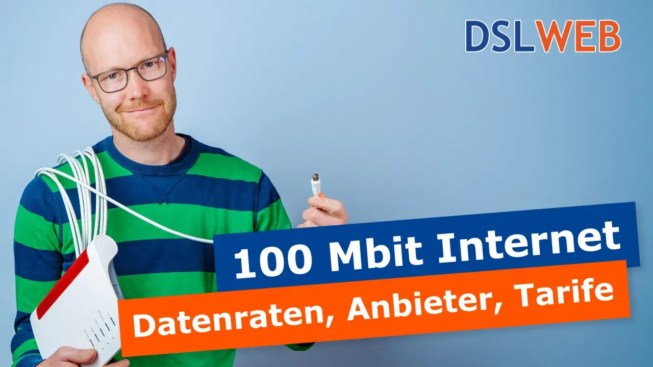 Mann mit Router und Kabeln fragt: sind 100 Mbits gut? Infos zu Tarifen und Anbietern.