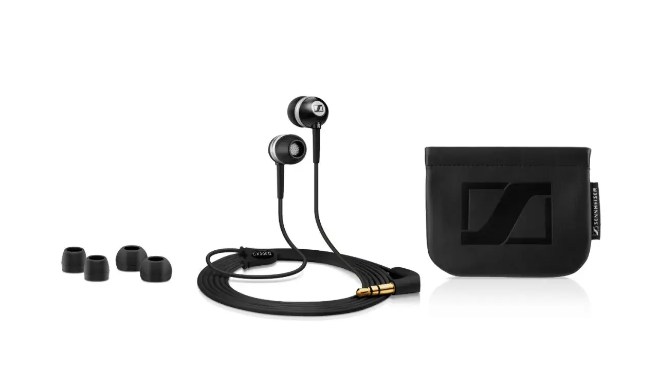 Sennheiser CX 300II Kopfhörer mit Etui und Ohrstöpseln. Perfekt für Musik zum Laufen.
