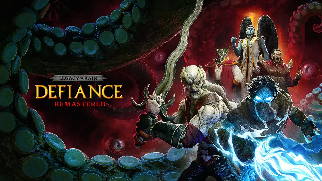 Postacie z Legacy of Kain: Defiance Remastered, w tym Kain i Raziel, walczą z mrocznymi siłami.