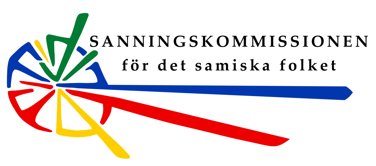 Sanningskommissionen för det samiska folket. Logotyp med färgglada band som strålar ut från mitten, likt en sol. En lista över samiska namn kan vara en del av deras arbete.