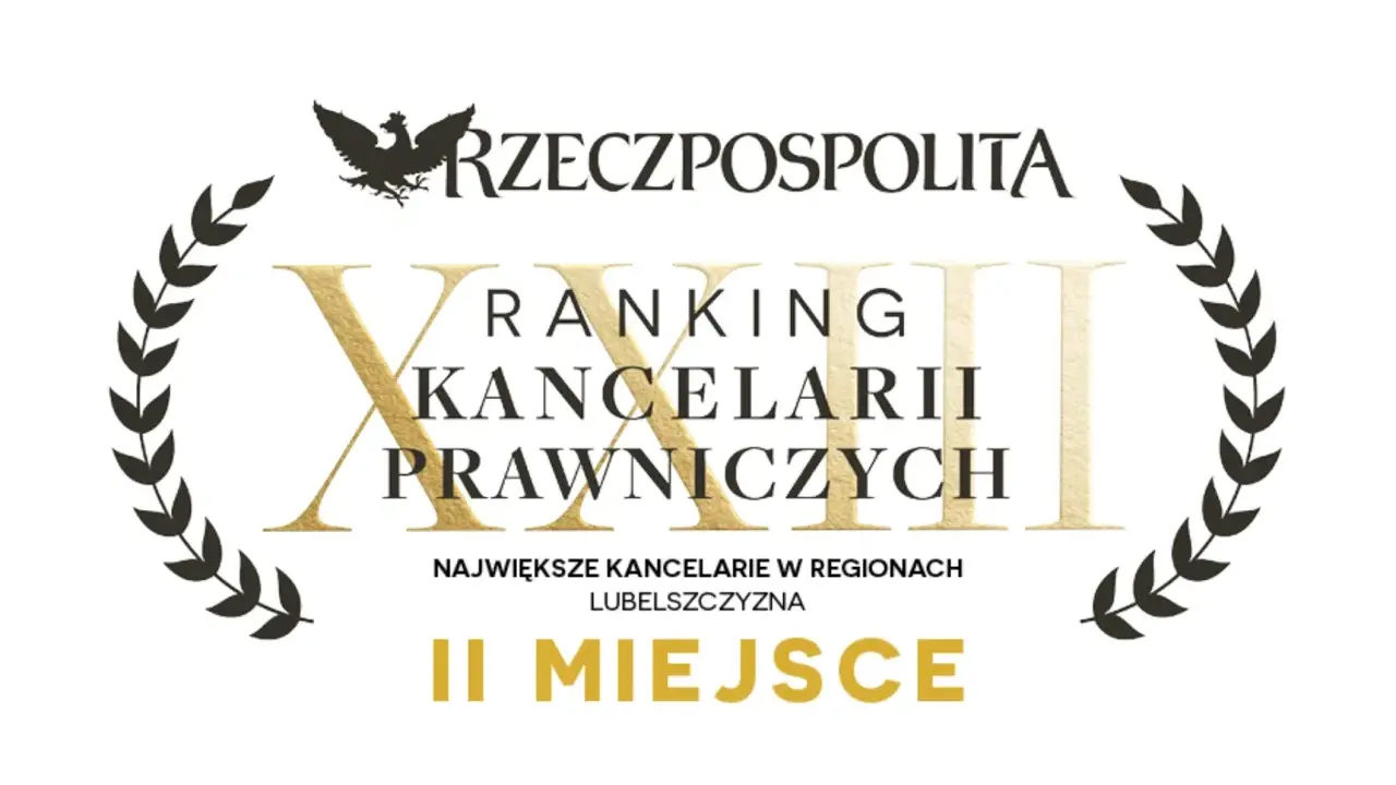 Grafika z napisem "Ranking Kancelarii Prawniczych", orłem i wieńcem laurowym, informująca o II miejscu.