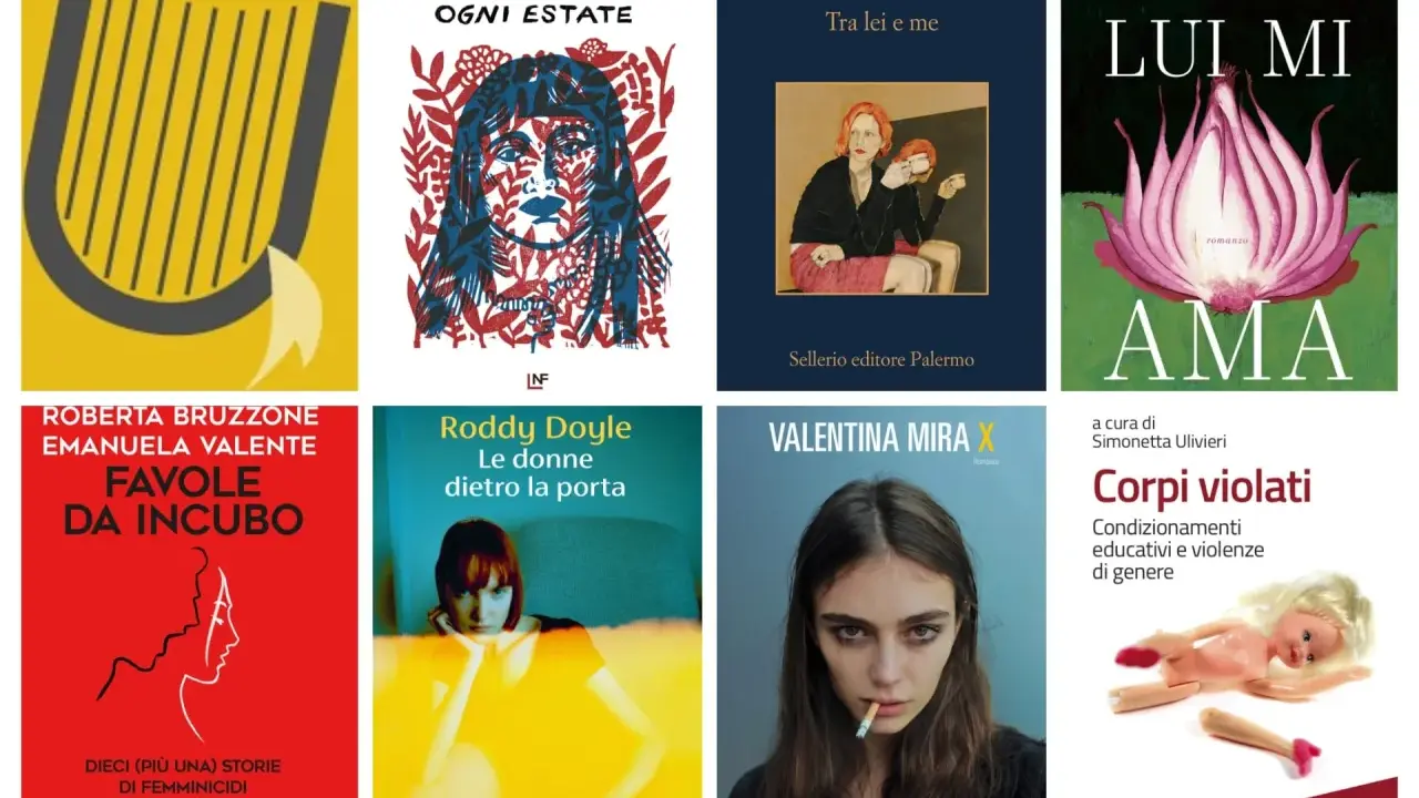 Copertine di libri che affrontano la violenza sulle donne, tra cui "Favole da incubo" e "Corpi violati".