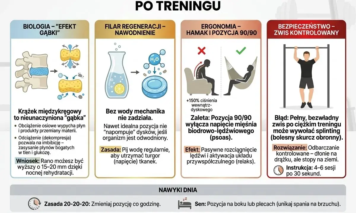 Jak nawodnić krążki międzykręgowe? Pij wodę regularnie, by utrzymać turgor tkanek. Krążek to gąbka, która potrzebuje nawodnienia.