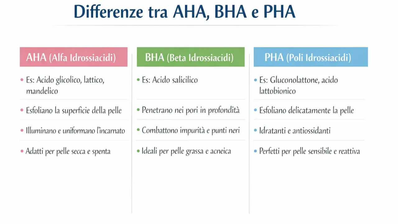Confronto AHA, BHA e PHA: esfoliazione, purificazione e idratazione per ogni tipo di pelle. Aha bha, una guida per la tua skincare.
