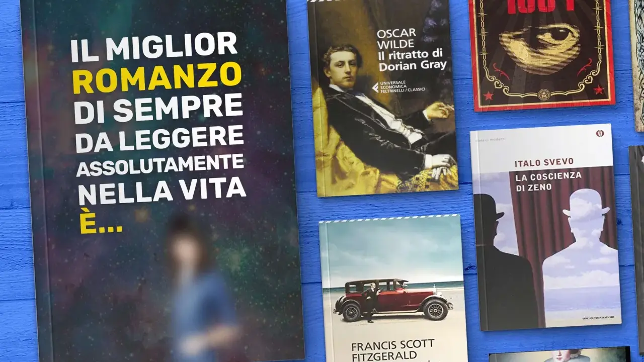 Raccolta di **i migliori libri di sempre**, tra cui "Il ritratto di Dorian Gray", "1984" e "Il grande Gatsby".