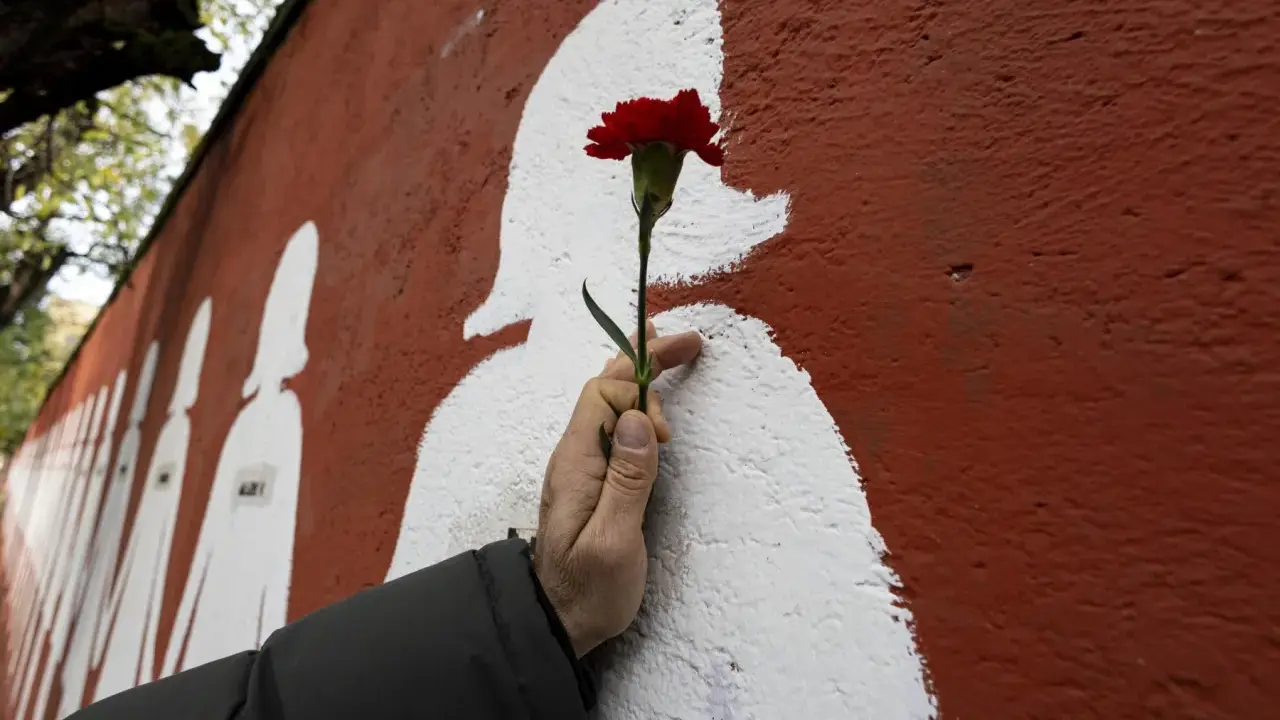 Un fiore rosso su un muro con sagome bianche, un omaggio alle vittime di femminicidio, cause psicologiche da affrontare.