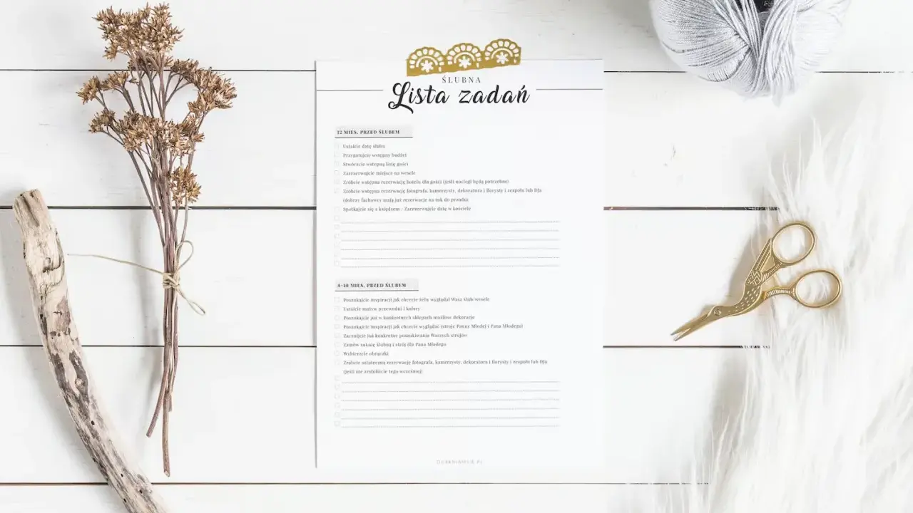 Lista zadań ślubnych: o czym pamiętać przed ślubem, od ustalenia daty po wybór obrączek. Planowanie wesela krok po kroku.