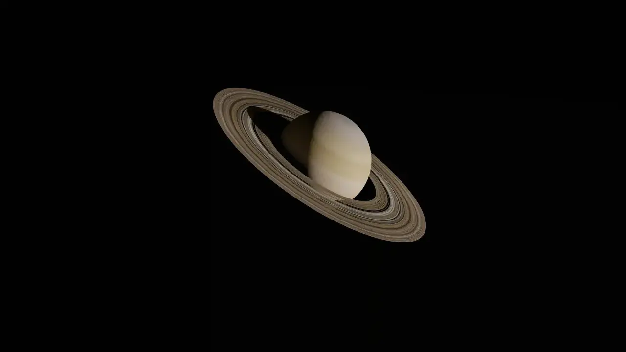 Saturn w Lwie, majestatyczna planeta z pierścieniami, unosząca się w kosmicznej ciemności.