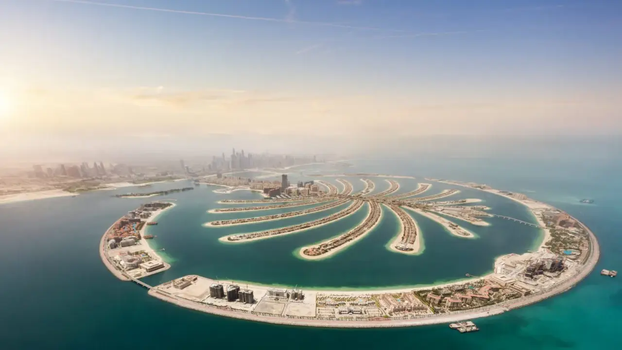 Palm Jumeirah, ikona Dubaju. Co zobaczyć? Sztuczna wyspa w kształcie palmy, luksusowe hotele i widok na panoramę miasta.