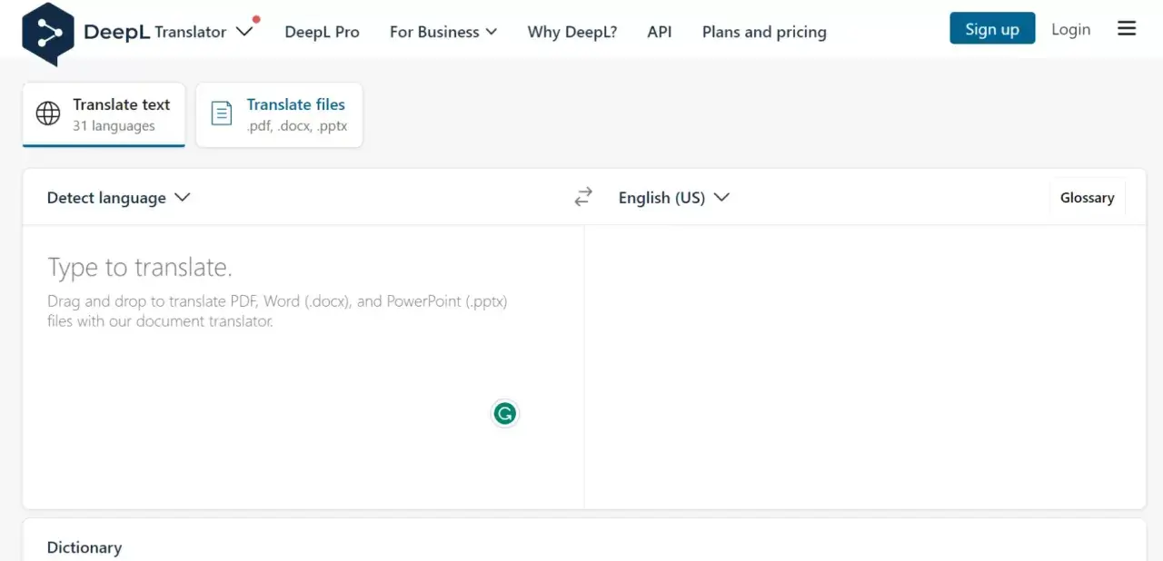 DeepL Translator låter dig översätta text och filer. Använd den för djupgående översättningar av dina dokument.