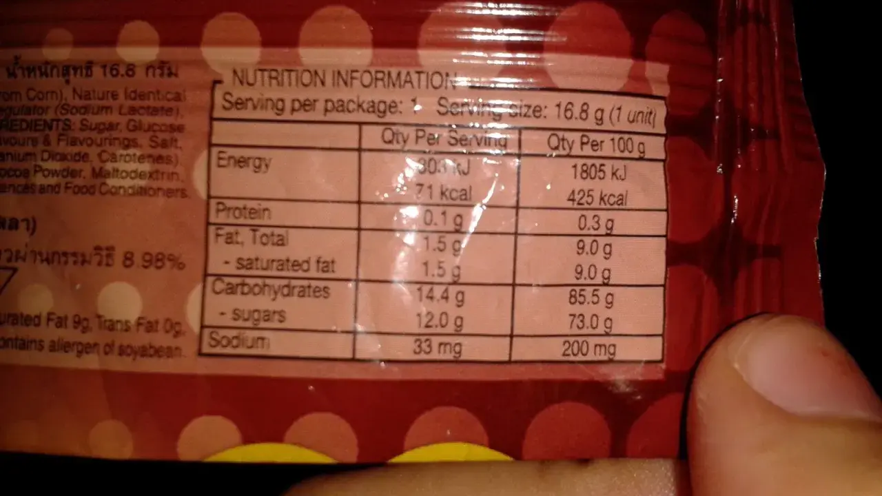 Jeden lizak Chupa Chups (16.8 g) ma 71 kcal. Tabela wartości odżywczych pokazuje, ile kcal ma lizak Chupa Chups.