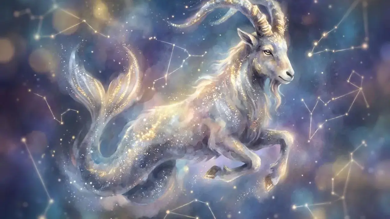 Mitologiczny Koziorożec, symbol zodiaku, unosi się wśród gwiazd. Czy to zapowiedź prawdziwego horoskopu dziennego?